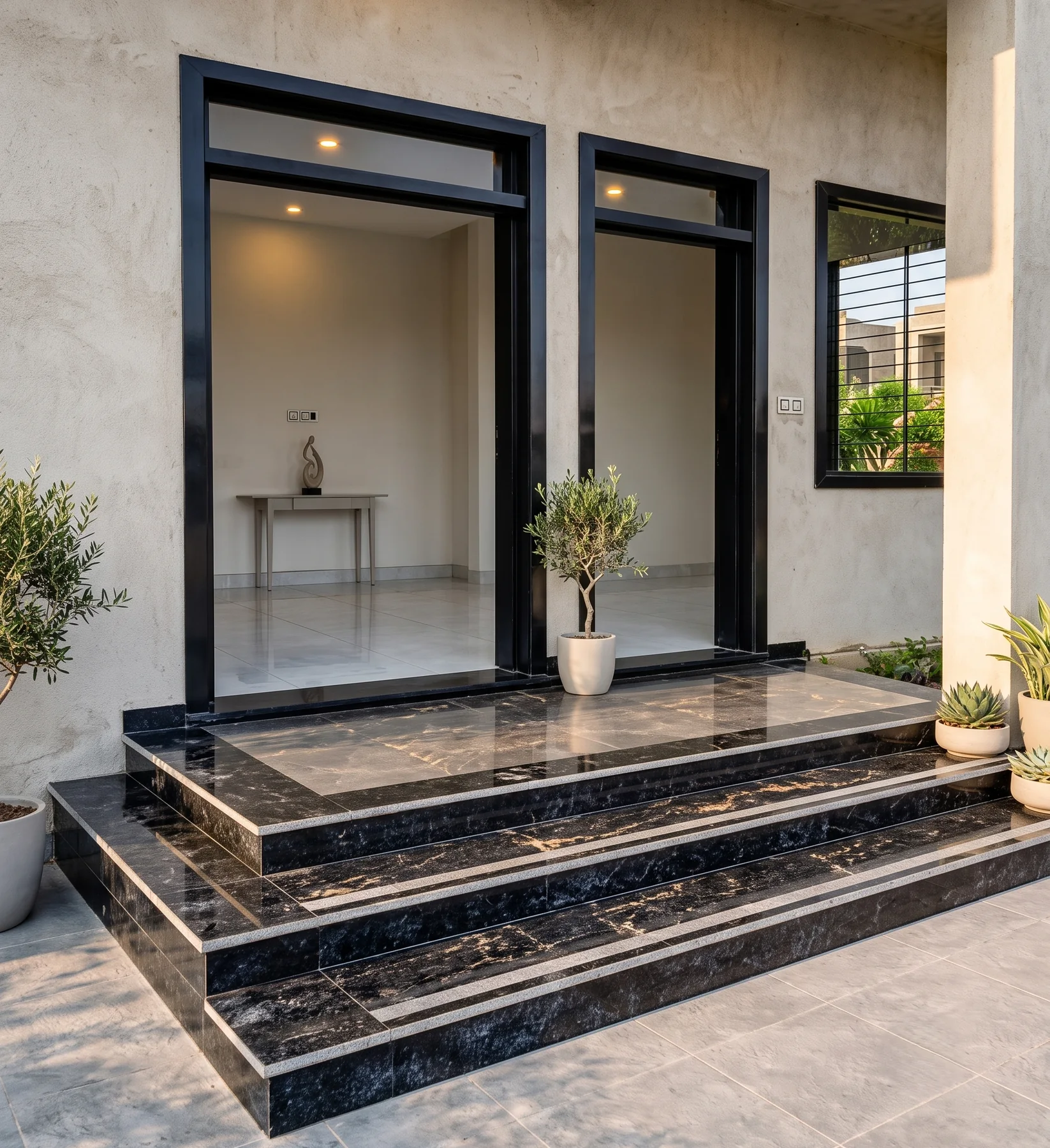 Granite door frame and entrance detail
